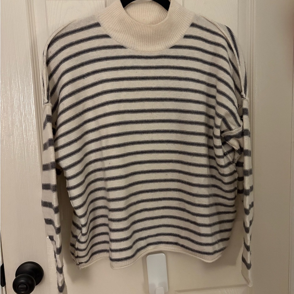 Madewell Striped Turtleneck Sweater in Cream and Black